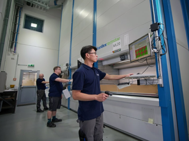 Mitarbeiter von Reiter Österreich bei der Kommissionierung in einem automatisierten Lagersystem für schnelle Express-Lieferungen und maßgeschneiderte Lösungen